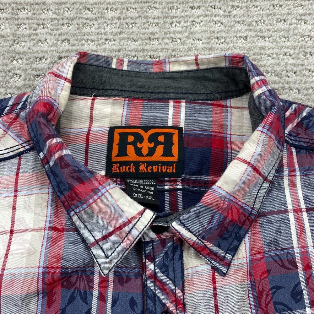 Rock Revival Shirt Men Extra Extra Large XXL Red White Blue Floral Button Up - Picture 4 of 10